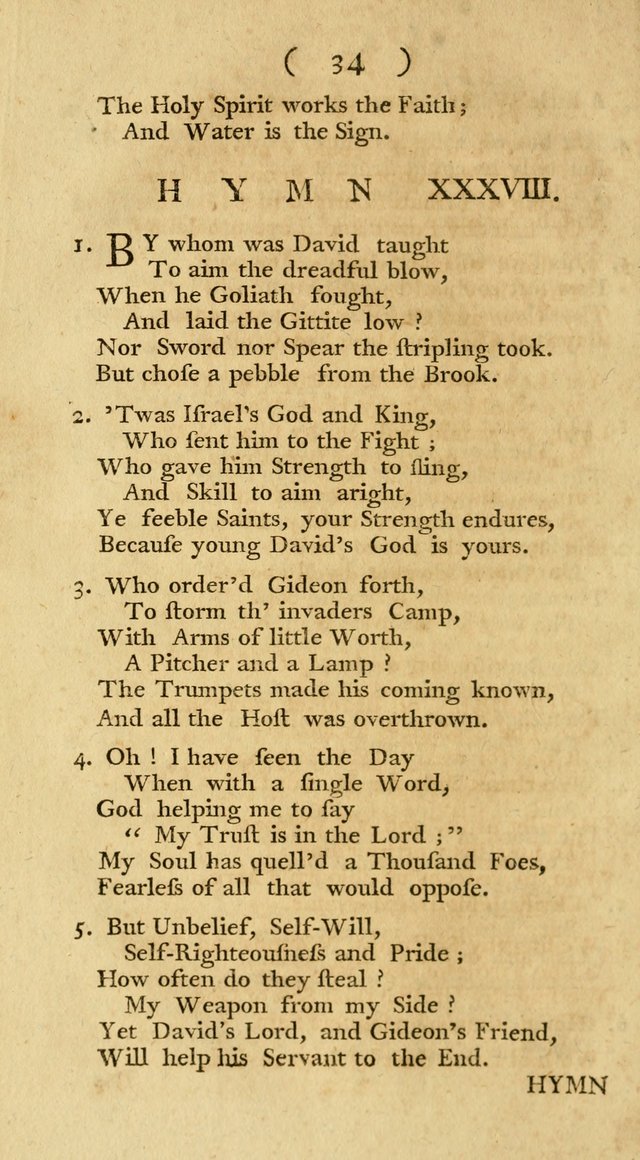 The Christians Duty, exhibited, in a series of Hymns: collected from various authors, designed for the worship of God, and for the edification of Christians (1st Ed.) page 34