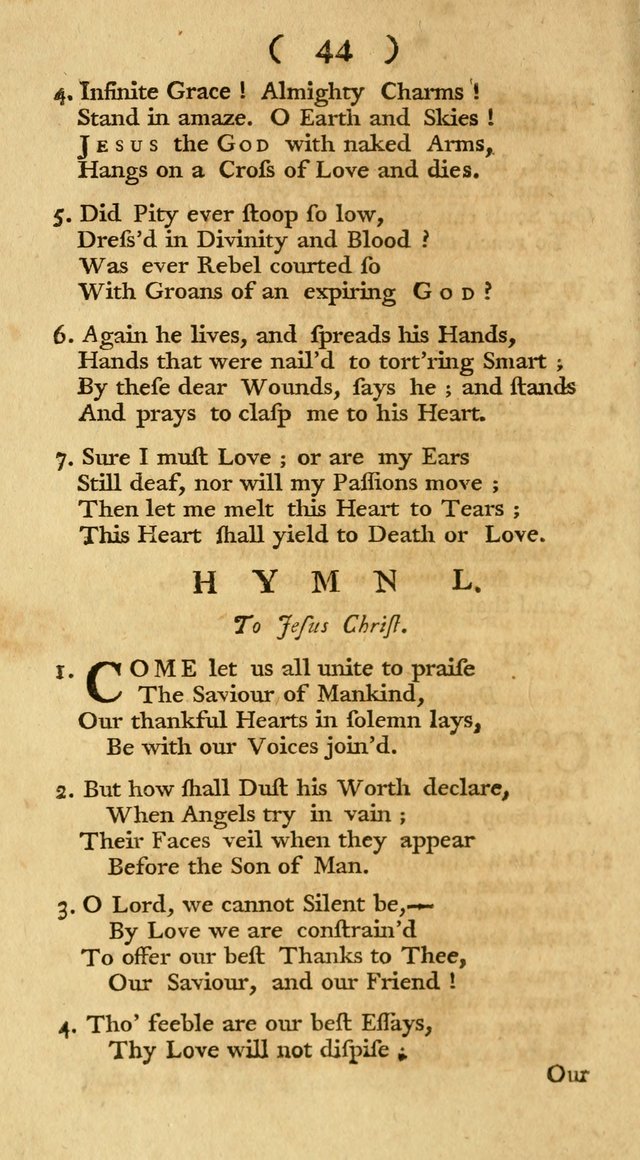 The Christians Duty, exhibited, in a series of Hymns: collected from various authors, designed for the worship of God, and for the edification of Christians (1st Ed.) page 44