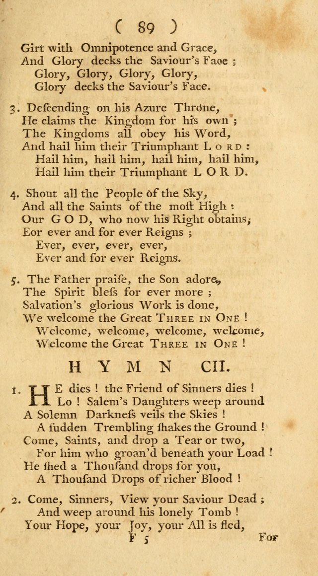 The Christians Duty, exhibited, in a series of Hymns: collected from various authors, designed for the worship of God, and for the edification of Christians (1st Ed.) page 89