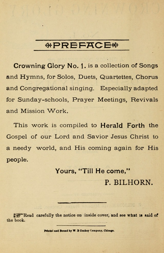 Crowning Glory No. 1: a choice collection of gospel hymns page vi