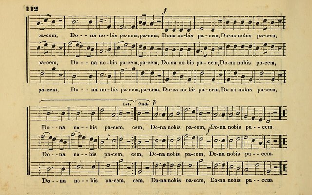 The Catholic Harp: containing the morning and evening service of the Catholic Church, embracing a choice collection of masses, litanies, psalms, sacred hymns, anthems, versicles, and motifs page 112
