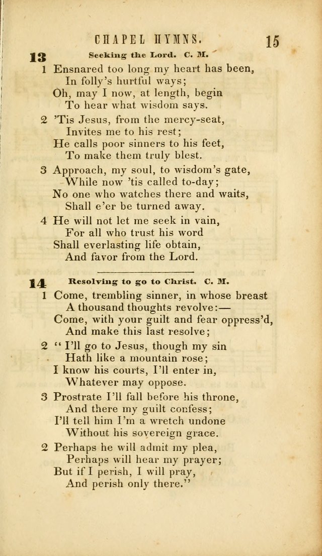 Chapel Hymns: a selection of hymns, with appropriate tunes; adapted to vestry or other social religious meetings page 15