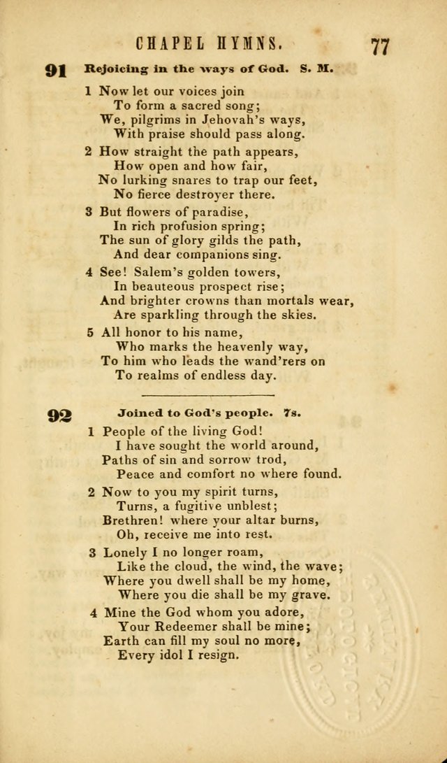 Chapel Hymns: a selection of hymns, with appropriate tunes; adapted to vestry or other social religious meetings page 77