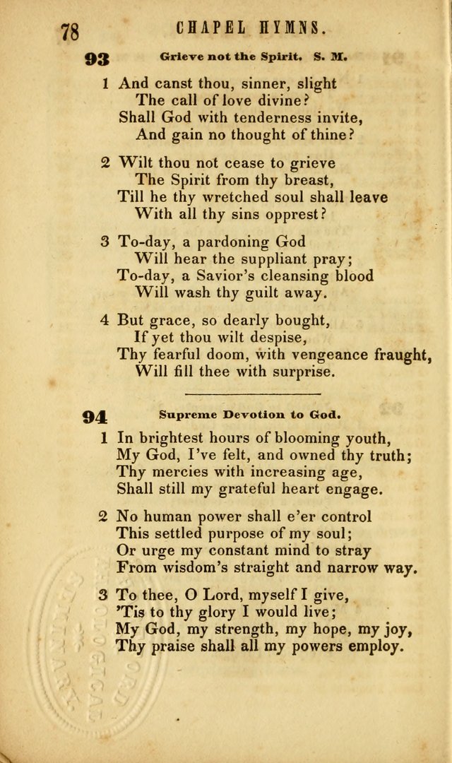 Chapel Hymns: a selection of hymns, with appropriate tunes; adapted to vestry or other social religious meetings page 78