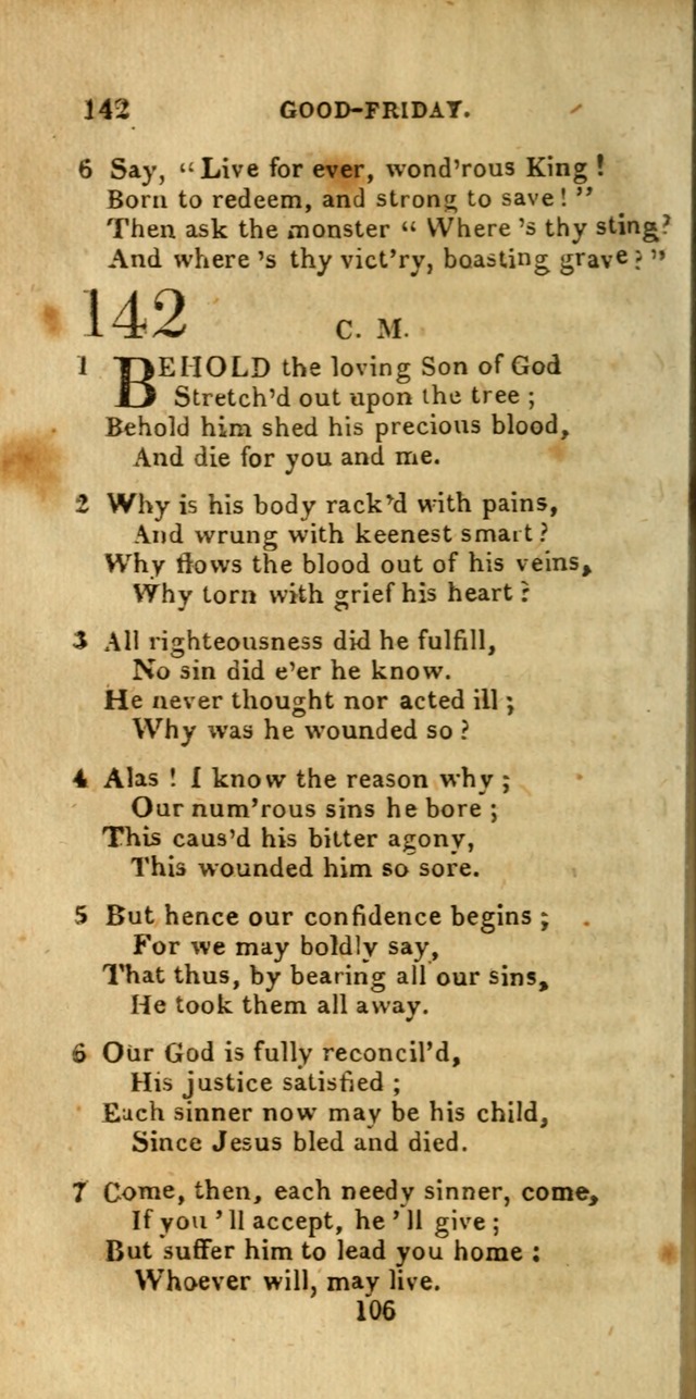 Church Hymn Book; consisting of hymns and psalms, original and selected. adapted to public worship and many other occasions. 2nd ed. page 106