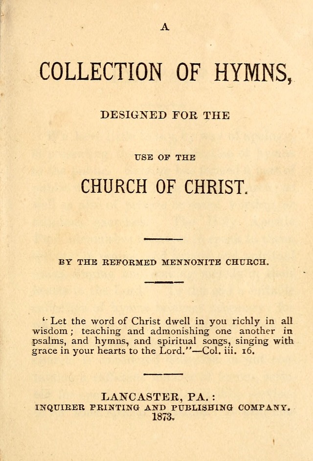 A Collection of Hymns: designed for the use of the Church of Christ page 1