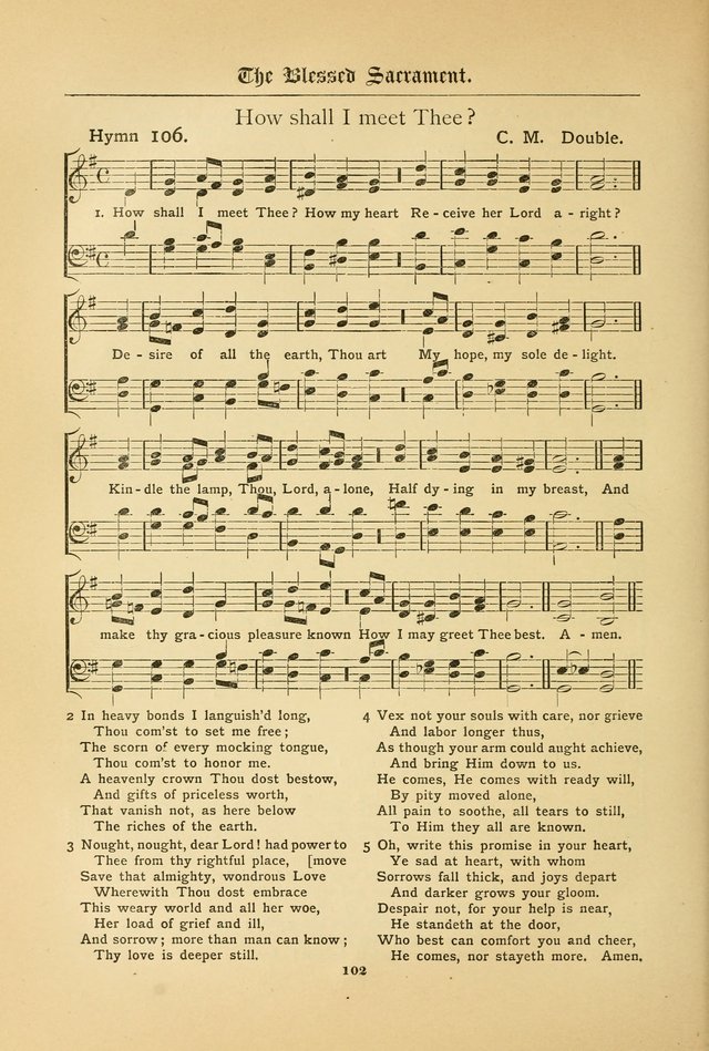 The Catholic Hymnal: containing hymns for congregational and home use, and the vesper psalms, the office of compline, the litanies, hymns at benediction, etc. page 102
