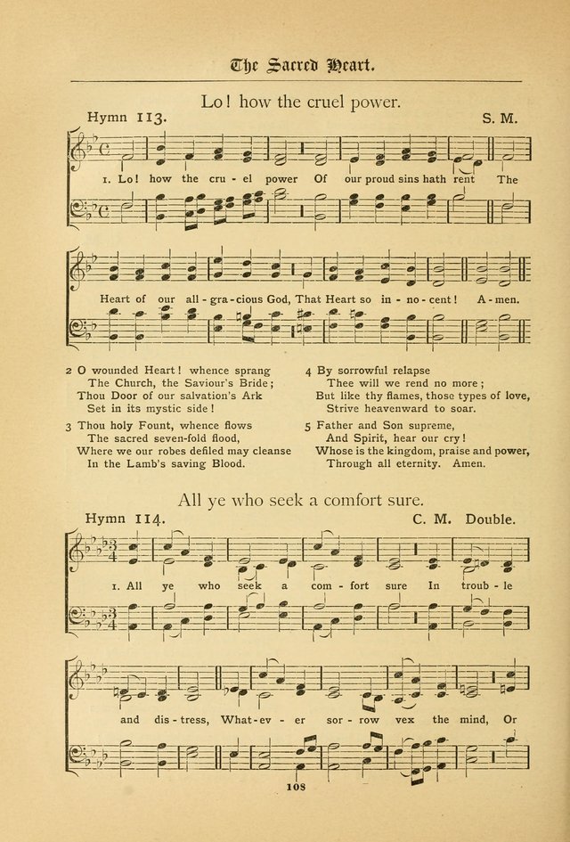 The Catholic Hymnal: containing hymns for congregational and home use, and the vesper psalms, the office of compline, the litanies, hymns at benediction, etc. page 108