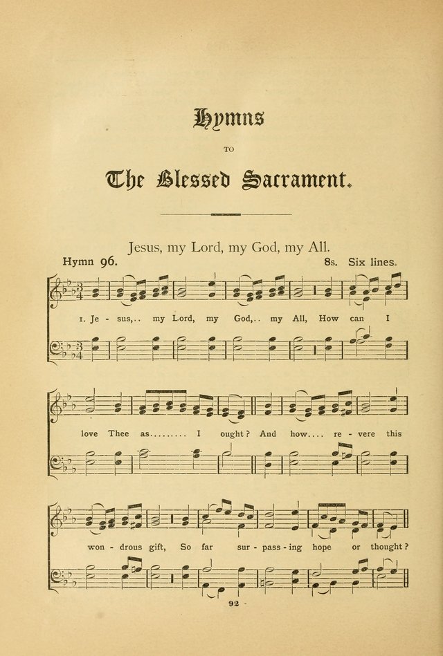 The Catholic Hymnal: containing hymns for congregational and home use, and the vesper psalms, the office of compline, the litanies, hymns at benediction, etc. page 92