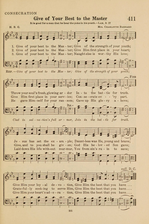 Church Hymnal, Mennonite: a collection of hymns and sacred songs suitable for use in public worship, worship in the home, and all general occasions (1st ed. ) [with Deutscher Anhang] page 305