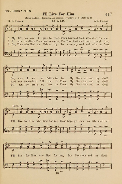 Church Hymnal, Mennonite: a collection of hymns and sacred songs suitable for use in public worship, worship in the home, and all general occasions (1st ed. ) [with Deutscher Anhang] page 309