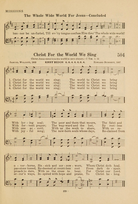 Church Hymnal, Mennonite: a collection of hymns and sacred songs suitable for use in public worship, worship in the home, and all general occasions (1st ed. ) [with Deutscher Anhang] page 379