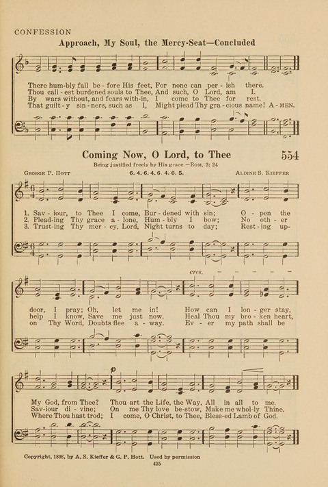 Church Hymnal, Mennonite: a collection of hymns and sacred songs suitable for use in public worship, worship in the home, and all general occasions (1st ed. ) [with Deutscher Anhang] page 425