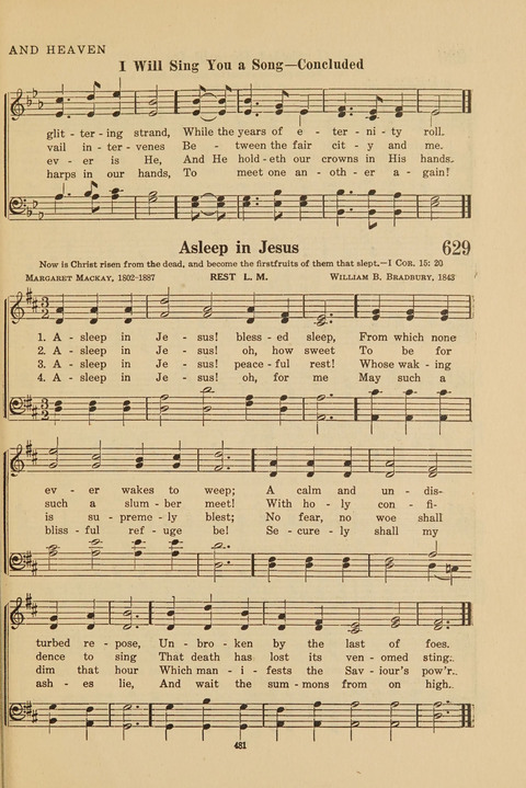 Church Hymnal, Mennonite: a collection of hymns and sacred songs suitable for use in public worship, worship in the home, and all general occasions (1st ed. ) [with Deutscher Anhang] page 481