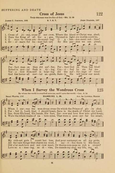 Church Hymnal, Mennonite: a collection of hymns and sacred songs suitable for use in public worship, worship in the home, and all general occasions (1st ed. ) [with Deutscher Anhang] page 91