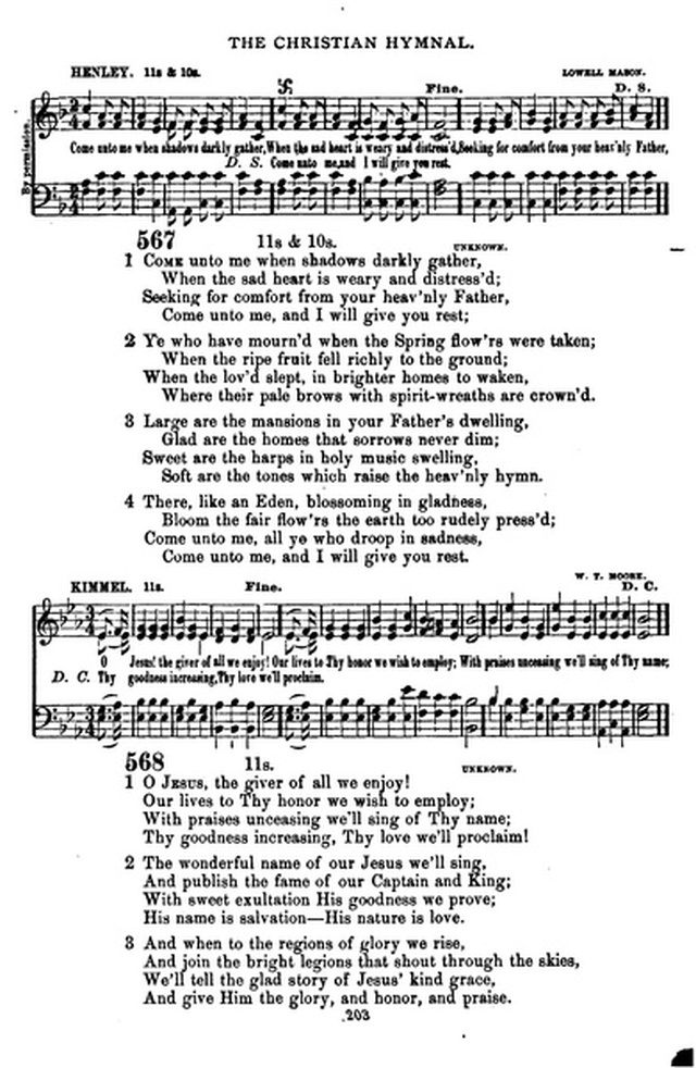 The Christian hymnal: a collection of hymns and tunes for congregational and social worship; in two parts (Rev.) page 203