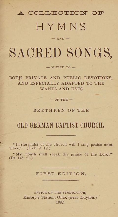 A Collection of Hymns and Sacred Songs: suited to both private and public devotions, and especially adapted to the wants and uses of the brethren of the Old German Baptist Church page iv