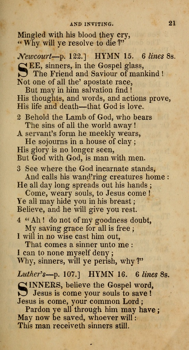 A Collection of Hymns for the Use of the Methodist Episcopal Church: principally from the collection of  Rev. John Wesley, M. A., late fellow of Lincoln College, Oxford; with... (Rev. & corr.) page 21