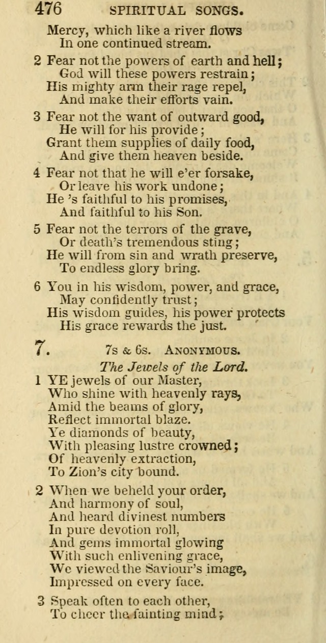 The Christian Psalmist: being a collection of psalms, hymns, and spiritual songs compiled from the most approved authors, and designed as a standard hymn book for public and social worship page 476