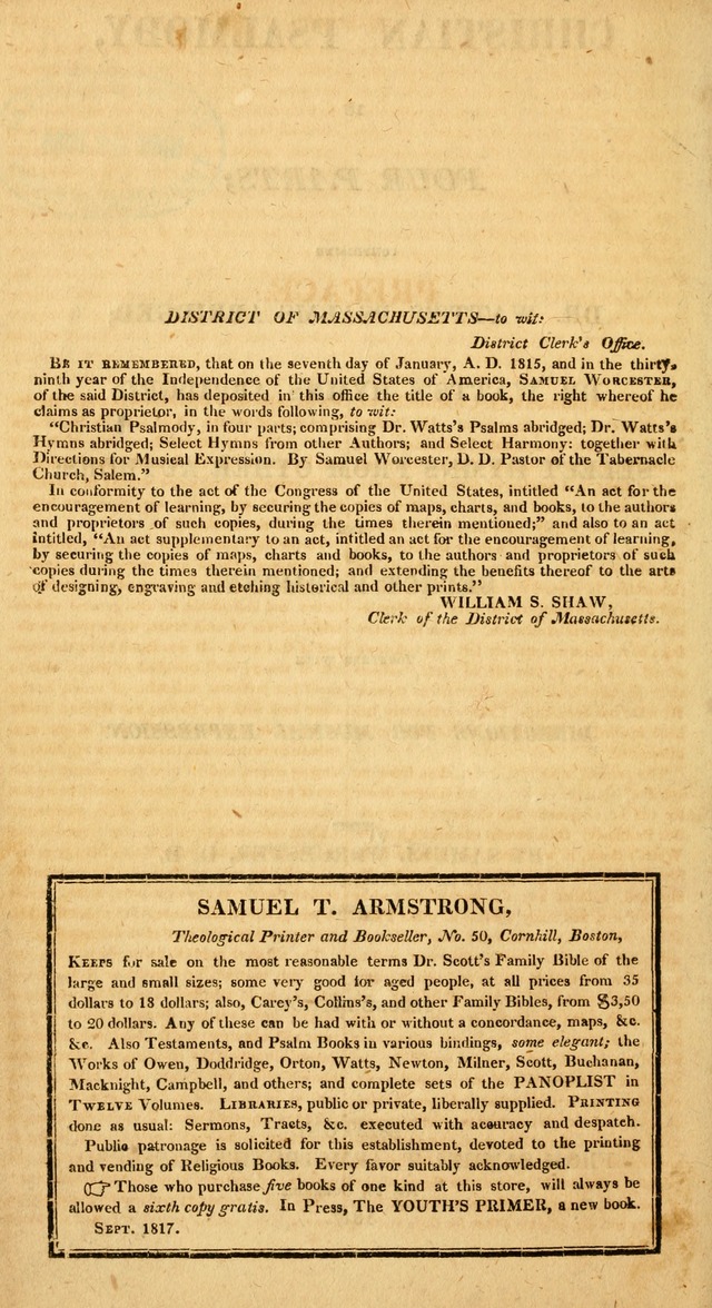 Christian Psalmody, in Four Parts; containing Dr. Watt