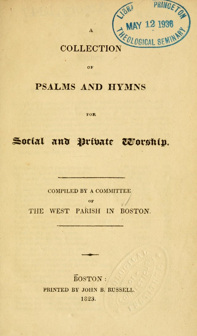 A Collection of Psalms and Hymns for Social and Private Worship page 1