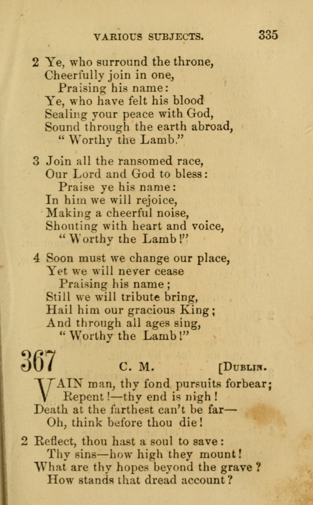 A Collection of Psalms, Hymns, and Spiritual Songs: suited to the various occasions of public worship and private devotion, of the church of Christ (6th ed.) page 335