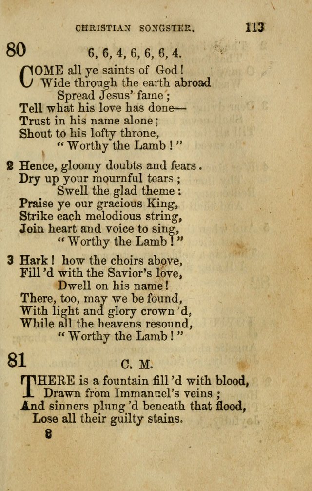 The Christian Songster: a collection of hymns and spiritual songs, usually sung at camp, prayer, and social meetings, and revivals of religion. Designed for all denominations page 120