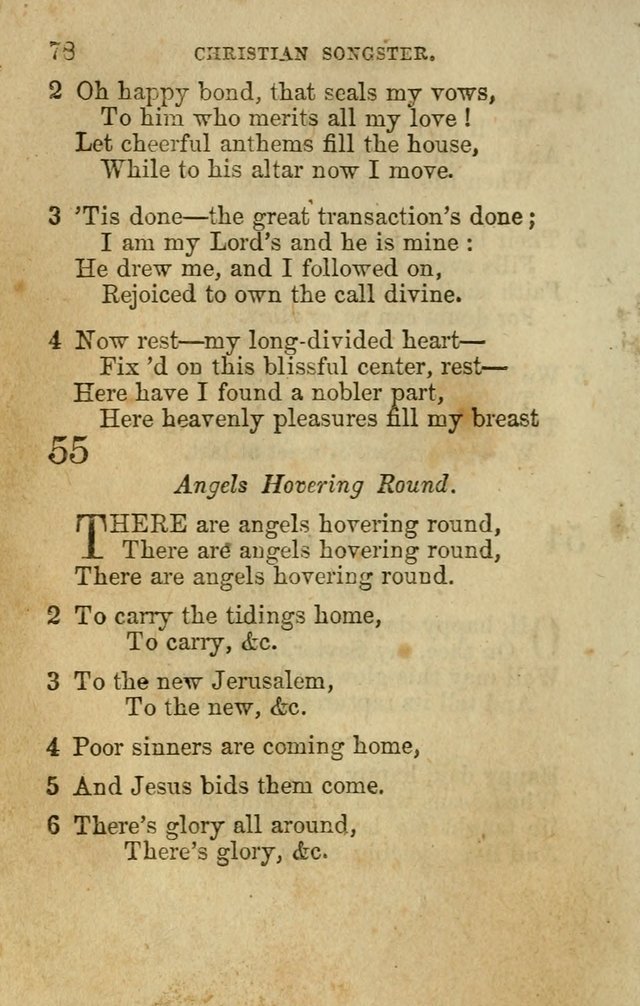 The Christian Songster: a collection of hymns and spiritual songs, usually sung at camp, prayer, and social meetings, and revivals of religion. Designed for all denominations page 85