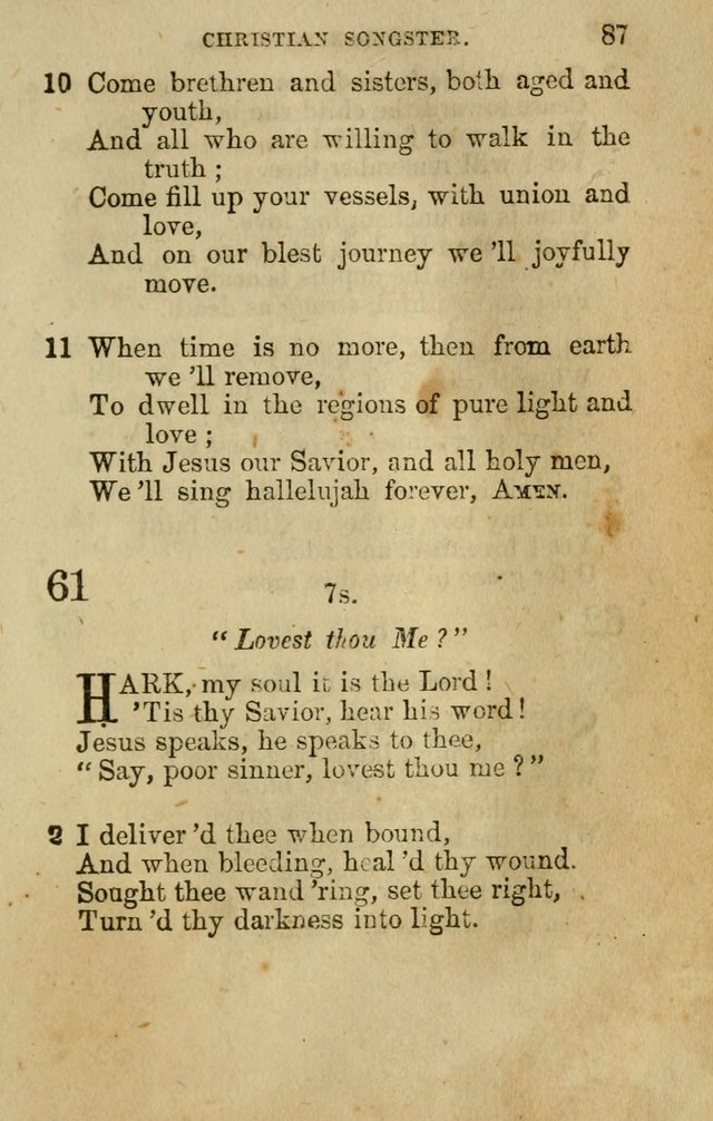 The Christian Songster: a collection of hymns and spiritual songs, usually sung at camp, prayer, and social meetings, and revivals of religion. Designed for all denominations page 94