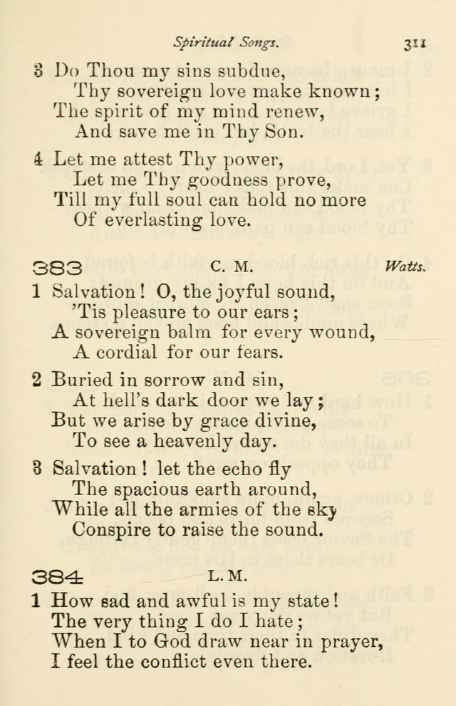 A Choice Selection of Hymns and Spiritual Songs for the use of the Baptist Church and all lovers of song page 314