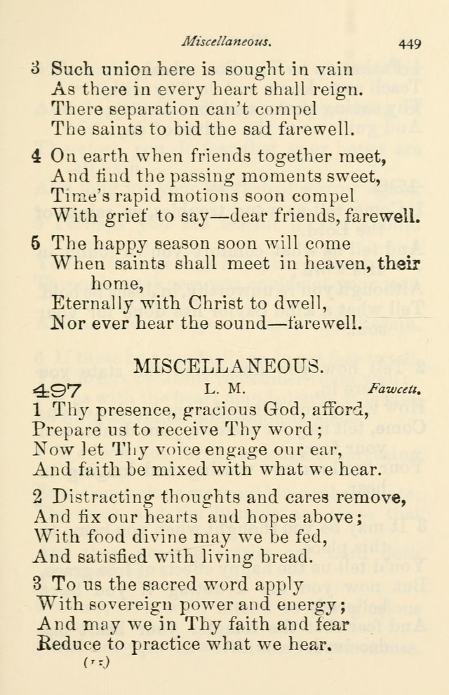 A Choice Selection of Hymns and Spiritual Songs for the use of the Baptist Church and all lovers of song page 452