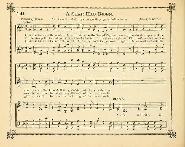 Carols of Joy: choice collection of songs and hymns for the Sunday School, Bible class, and the Home Circle to which has been added an easy method of Rudimental Instruction in Music, for Weekday Study page 142
