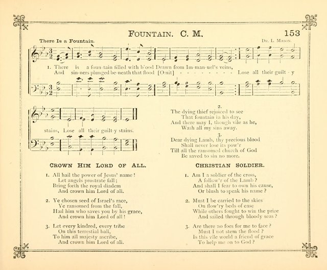 Carols of Joy: choice collection of songs and hymns for the Sunday School, Bible class, and the Home Circle to which has been added an easy method of Rudimental Instruction in Music, for Weekday Study page 153