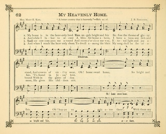 Carols of Joy: choice collection of songs and hymns for the Sunday School, Bible class, and the Home Circle to which has been added an easy method of Rudimental Instruction in Music, for Weekday Study page 62