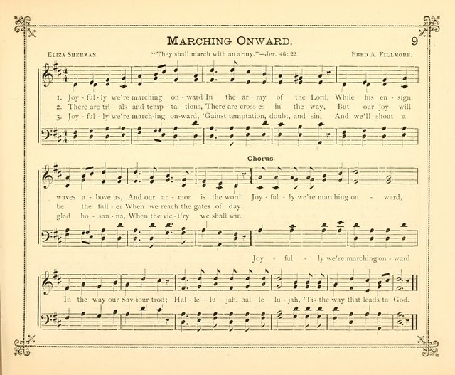 Carols of Joy: choice collection of songs and hymns for the Sunday School, Bible class, and the Home Circle to which has been added an easy method of Rudimental Instruction in Music, for Weekday Study page 9