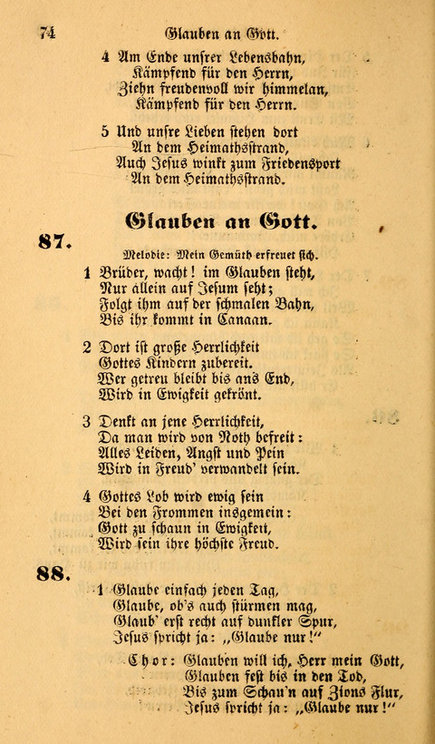 Die Deutsche Ausgabe der Englischen und Deutschen Frohen Botschaftslieder: zum Gebrauch bei Erweckungs- und Gebetsversammlungen (Ebenezer Hymnal) page 74