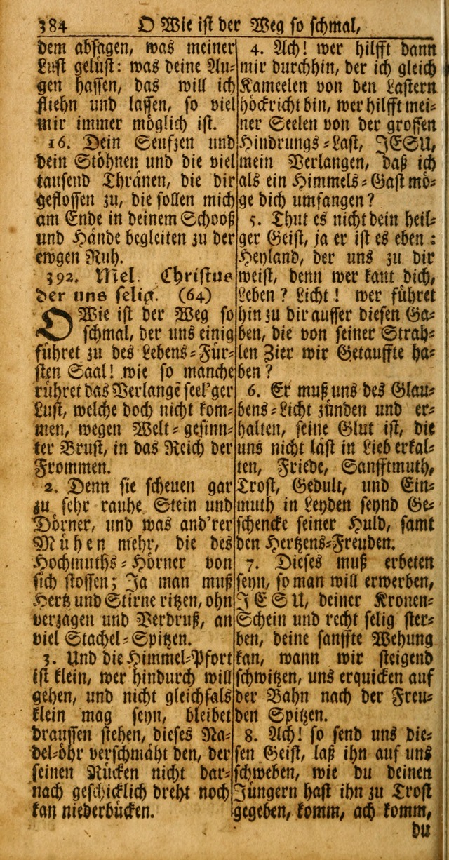 Das Kleine Davidische Psalterspiel der Kinder Zions: von alten und neuen auserlesenen Geistes-Gesängen allen wahren heuls-begierigen säuglingen der weisheit, infonderheit aber denen Gemeinden ... page 384