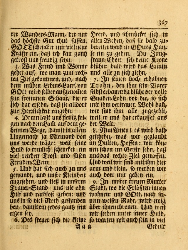 Das Gesäng Der einsamen und verlassenen Turtel-Taube, Nemlich der Christlichen Kirche: oder geistliche u. erfahrungs-volle liedens u. libes-gethöne, als darinnen bendes die volrkost der neuen welt... page 367