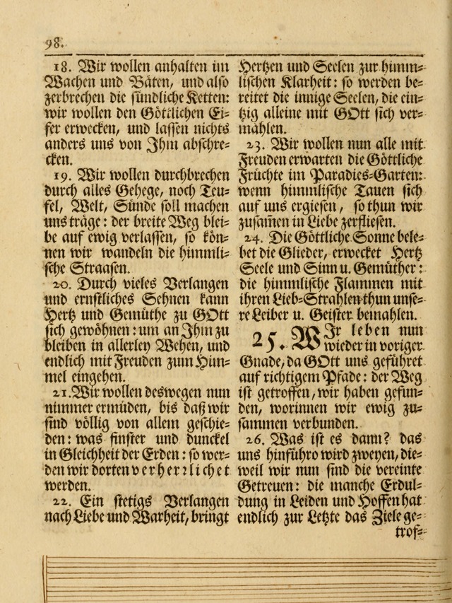 Das Gesäng Der einsamen und verlassenen Turtel-Taube, Nemlich der Christlichen Kirche: oder geistliche u. erfahrungs-volle liedens u. libes-gethöne, als darinnen bendes die volrkost der neuen welt... page 98