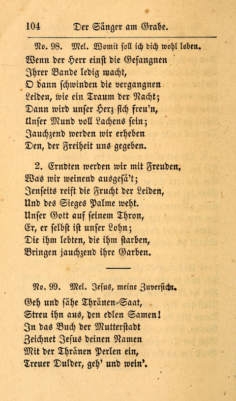 Der Sänger am Grabe: Eine Auswahl Lieder zum Gebrauch bei Leichen-Begängnissen, wie auch Trost-Lieder für Solche, die um geliebte Todte trauern page 100