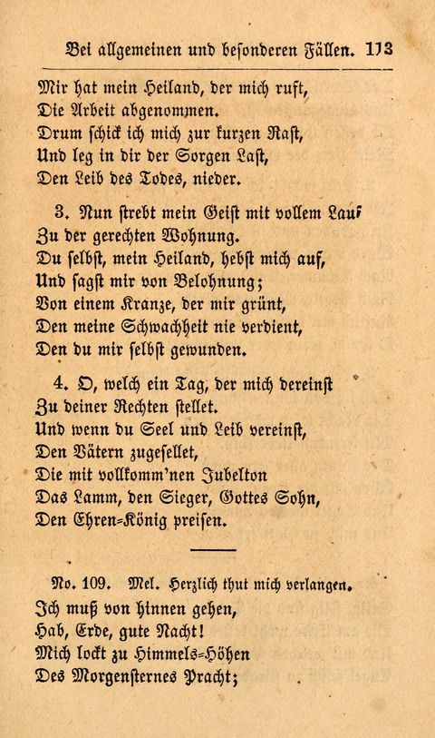 Der Sänger am Grabe: Eine Auswahl Lieder zum Gebrauch bei Leichen-Begängnissen, wie auch Trost-Lieder für Solche, die um geliebte Todte trauern page 109