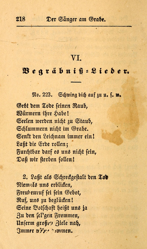 Der Sänger am Grabe: Eine Auswahl Lieder zum Gebrauch bei Leichen-Begängnissen, wie auch Trost-Lieder für Solche, die um geliebte Todte trauern page 214