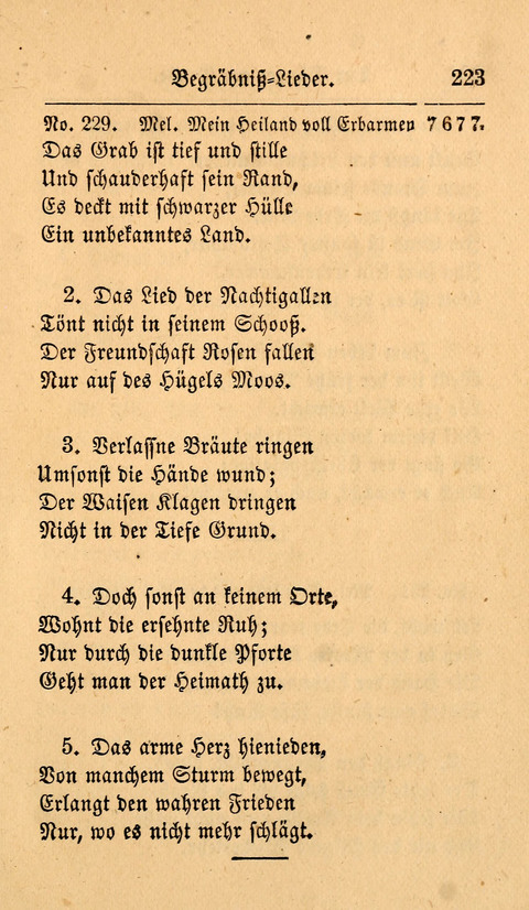 Der Sänger am Grabe: Eine Auswahl Lieder zum Gebrauch bei Leichen-Begängnissen, wie auch Trost-Lieder für Solche, die um geliebte Todte trauern page 219