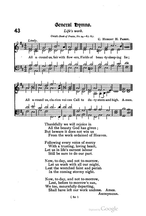 The Day School Hymn Book: with tunes (New and enlarged edition) page 62
