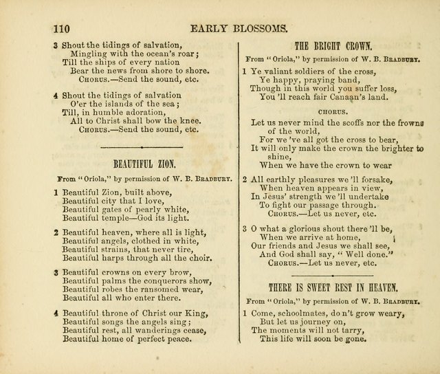 Early Blossoms: a collection of music for Sabbath schools, with rudiments page 110