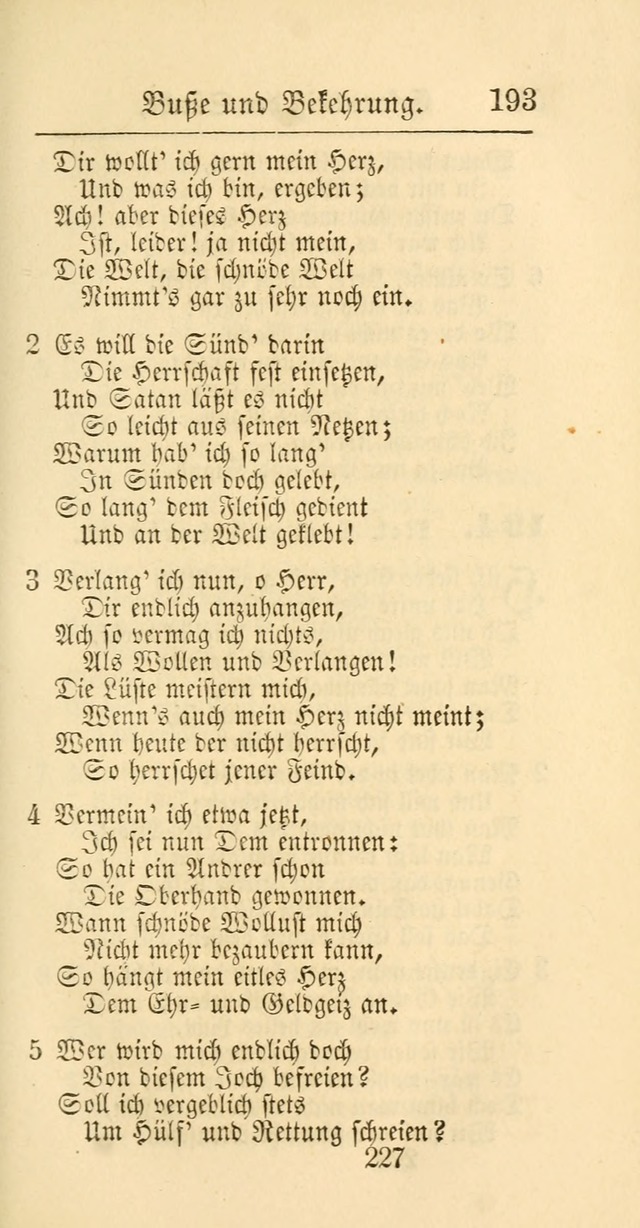 Evangelisches Gesangbuch: oder eine sammlung geistreicher lieder zum gebrauch der Evangelischen Gemeinschaft und aller heilsuchenden seelen page 227