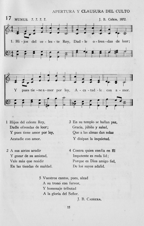 El Himnario para el uso de las Iglesias Evangelicas de Habla Espanola en Todo el Mundo page 15
