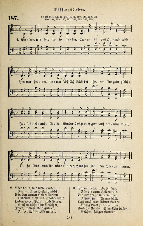Evangelischer Liederschatz: eine Auswahl der bekanntesten Kernlieder für Sonntags-Schule, Vereine und Gottesdienste (2. Auflage) page 129