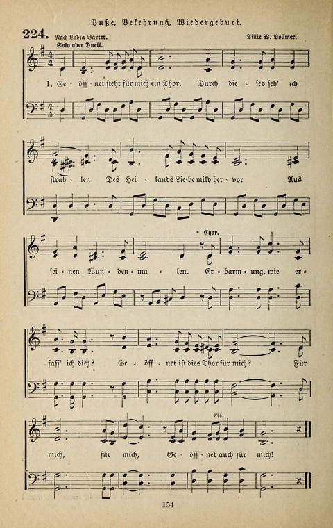 Evangelischer Liederschatz: eine Auswahl der bekanntesten Kernlieder für Sonntags-Schule, Vereine und Gottesdienste (2. Auflage) page 154