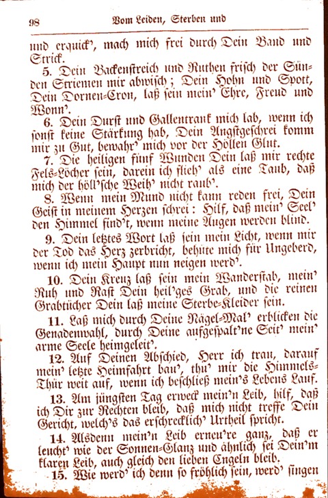 Evangelisch-Lutherisches Gesang-Buch: worin die gebräuchlichsten alten Kirchen-Lieder Dr. M. Lutheri und anderer reinen lehrer und zeugen Gottes, zur Befoerderung der wahren ... (2. verm. Aus.) page 98